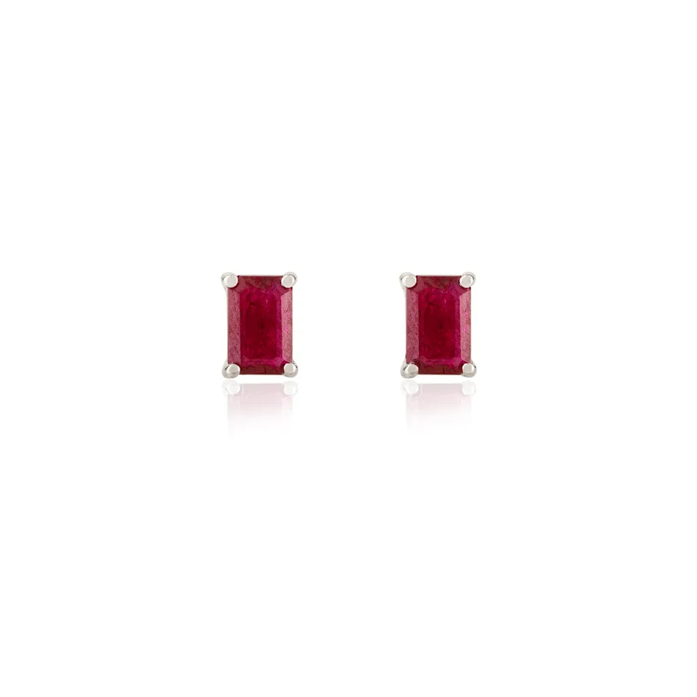 Best Quality Product Natural Ruby 14K White Gold July Birthstone Stud Earrings