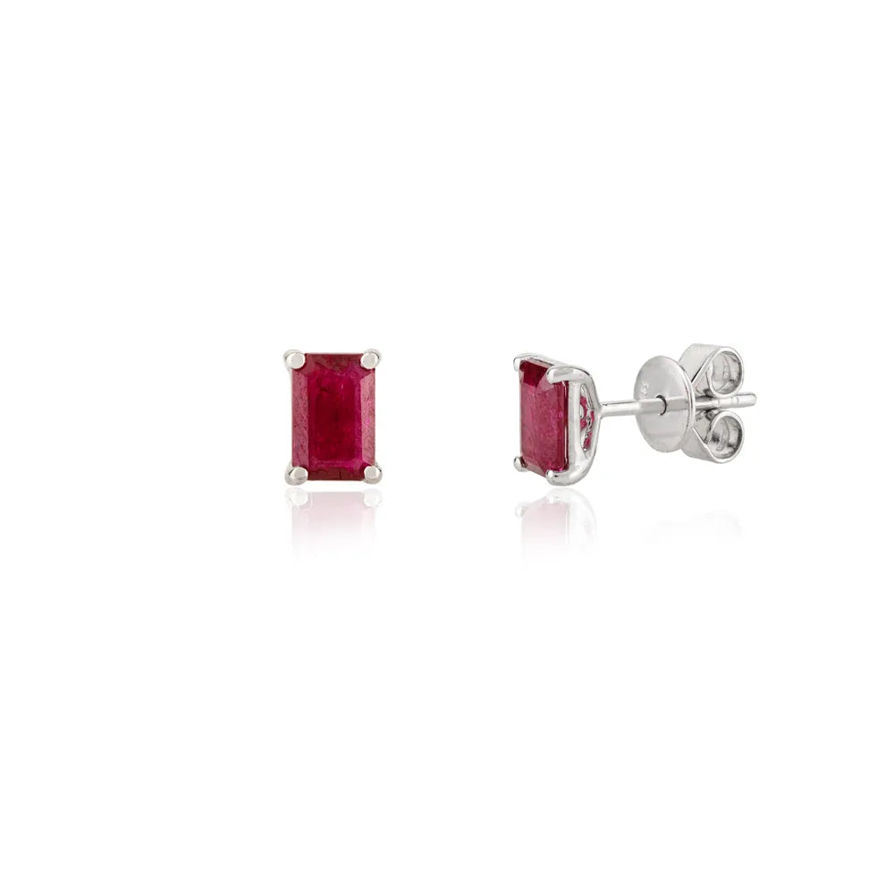 Best Quality Product Natural Ruby 14K White Gold July Birthstone Stud Earrings