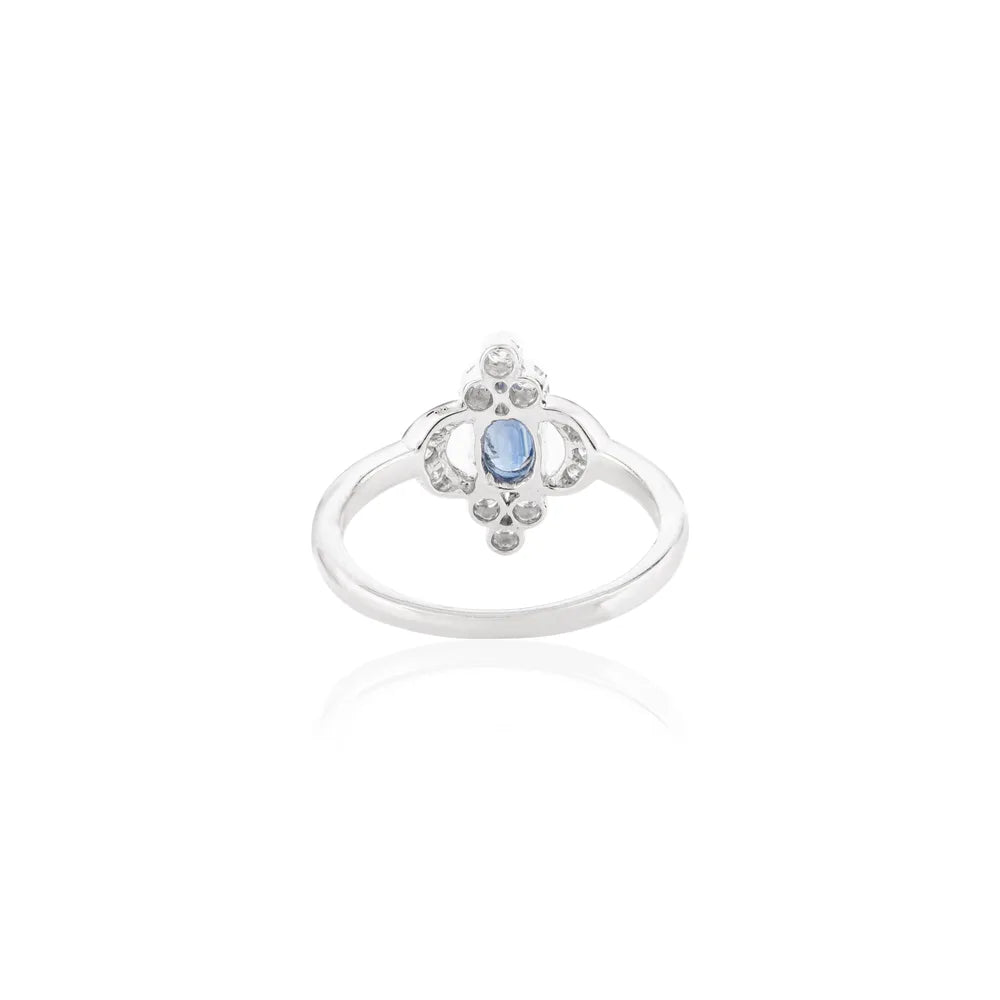 Bulk Jewelry 14K Solid White Gold Natural Blue Sapphire & Diamond Birthstone Ring