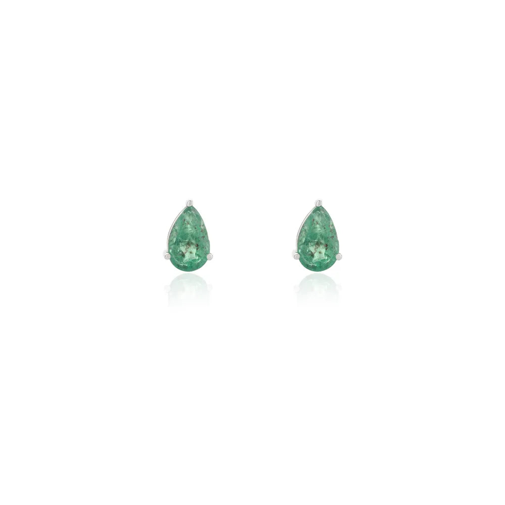 Fashionable Jewelry 18K White Gold Emerald Pear Shape Gemstone Stud Earring