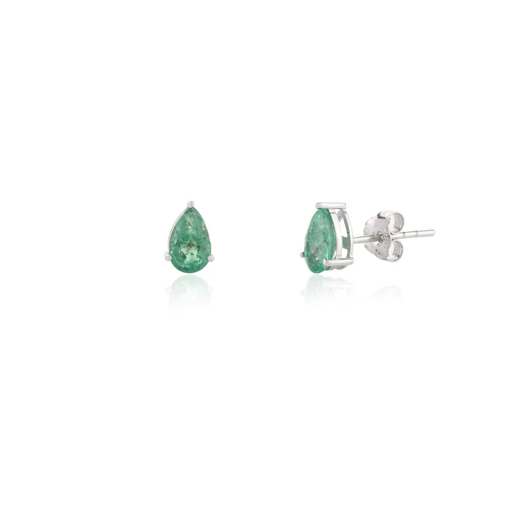 Fashionable Jewelry 18K White Gold Emerald Pear Shape Gemstone Stud Earring