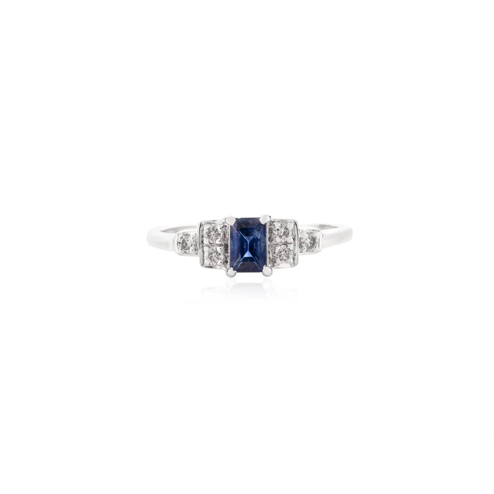 Fine Jewelry 14K Solid White Gold Natural Blue Sapphire & Diamond Birthstone Ring