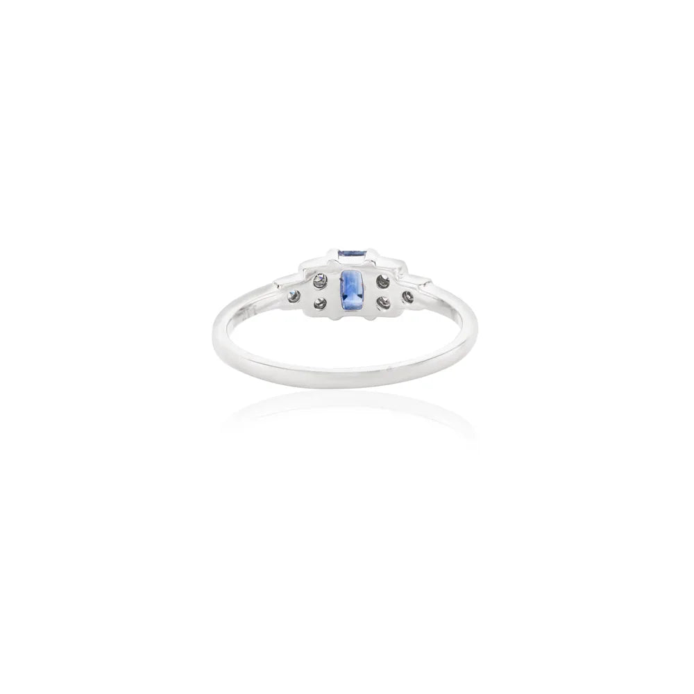 Fine Jewelry 14K Solid White Gold Natural Blue Sapphire & Diamond Birthstone Ring