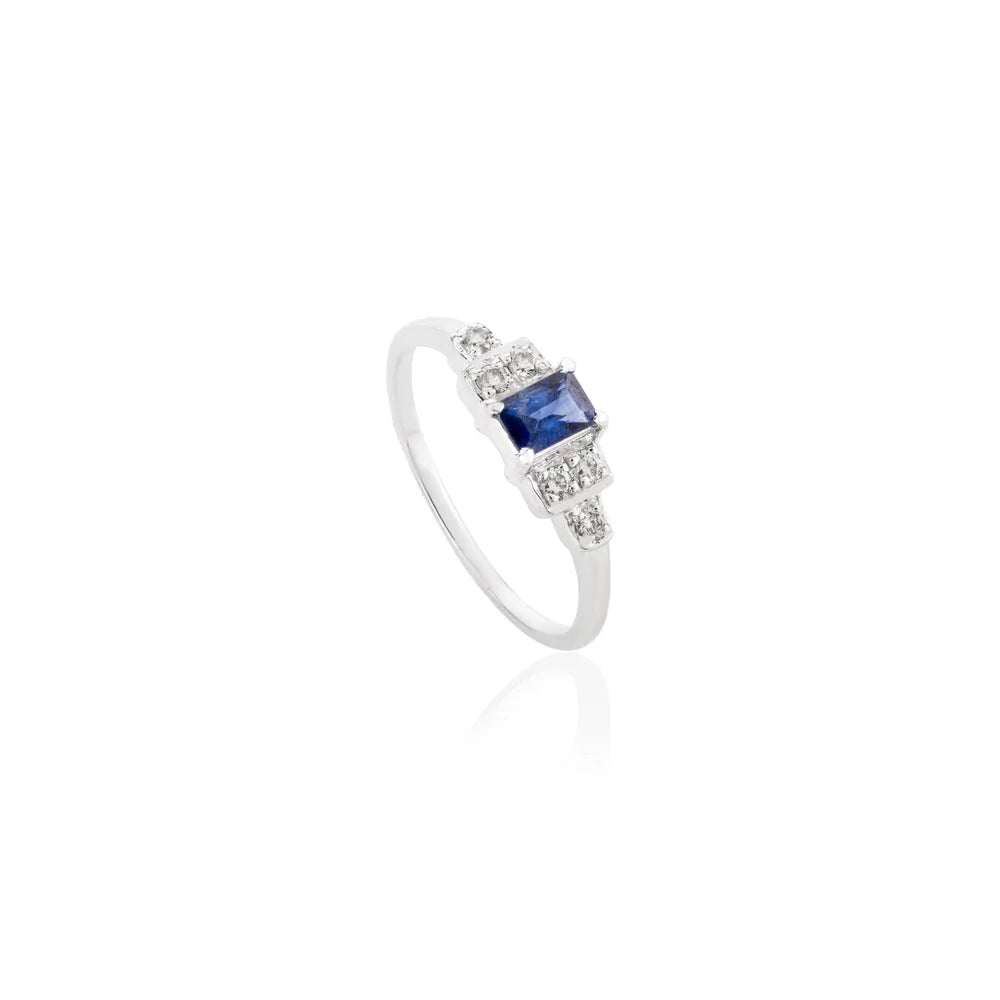 Fine Jewelry 14K Solid White Gold Natural Blue Sapphire & Diamond Birthstone Ring