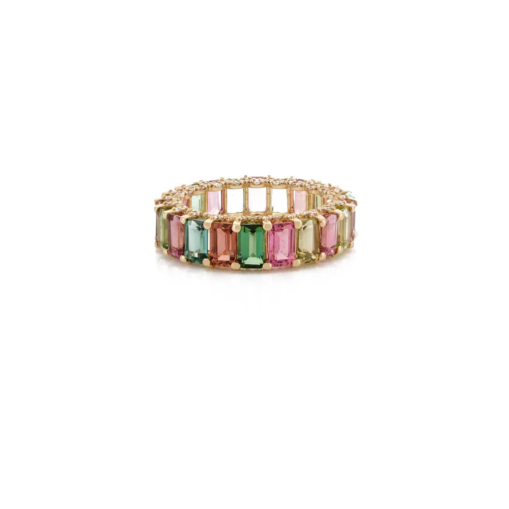 Fine Jewelry Multi Tourmaline & Diamond 14K Yellow Gold Full Eternity Band Ring