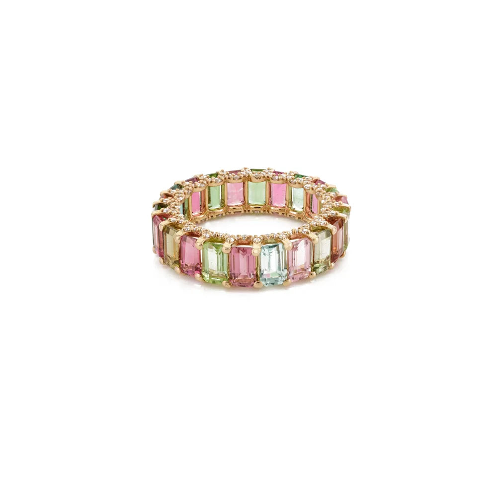 Fine Jewelry Multi Tourmaline & Diamond 14K Yellow Gold Full Eternity Band Ring