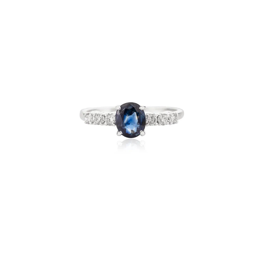 Latest Design 14K White Gold Natural Blue Sapphire & Diamond Engagement Ring