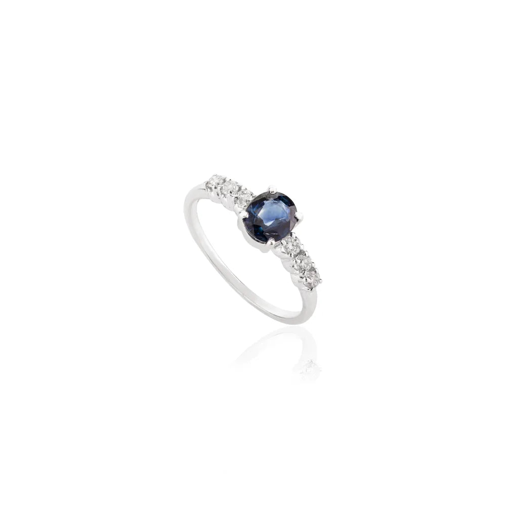 Latest Design 14K White Gold Natural Blue Sapphire & Diamond Engagement Ring