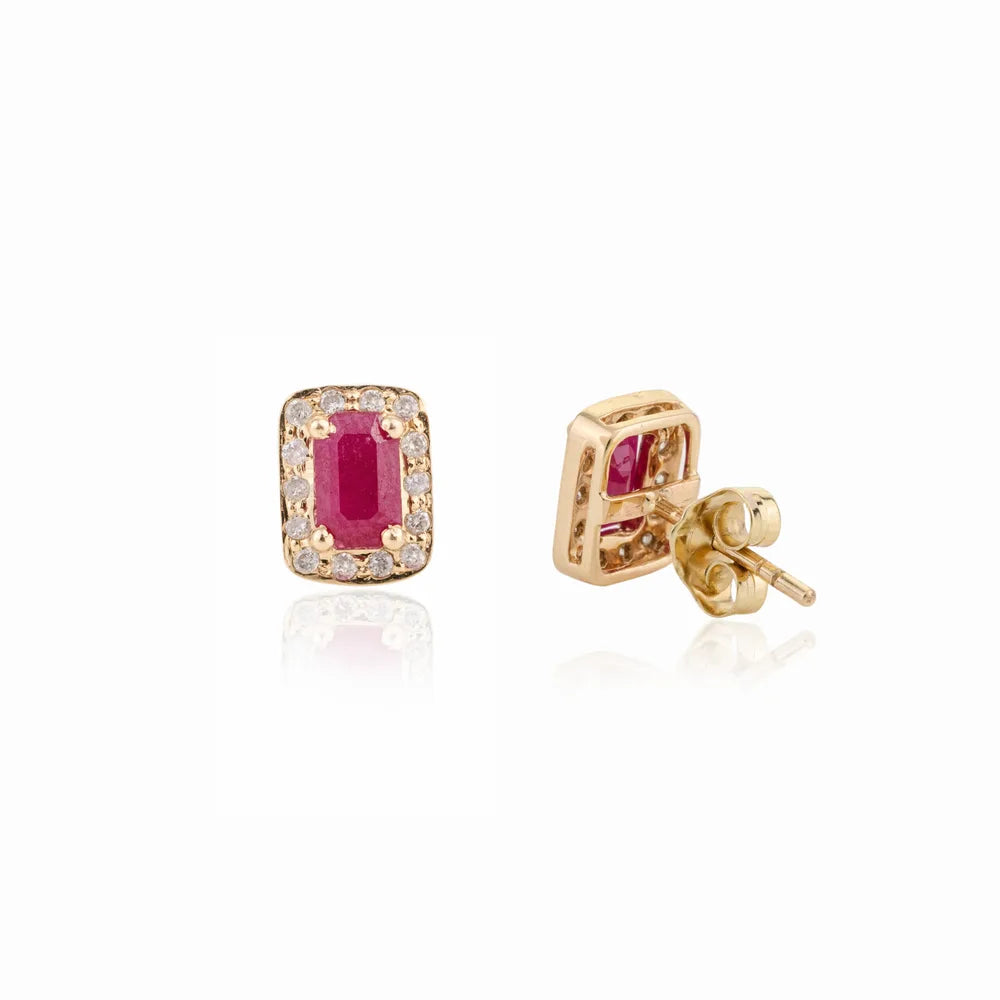 High Quality Product 14K Yellow Gold Ruby & Diamond Stud Earrings