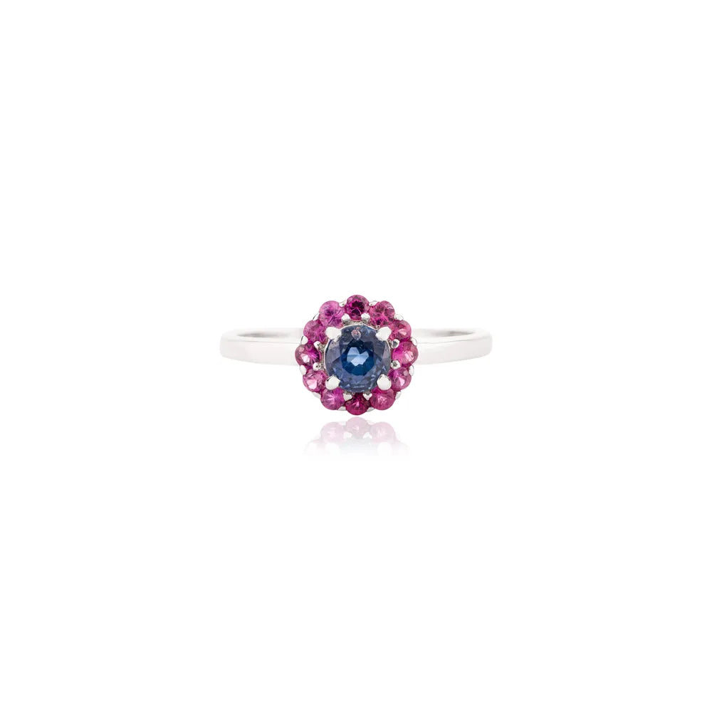 Birthstone Jewelry Natural Ruby & Blue Sapphire 14K White Gold Minimal Ring