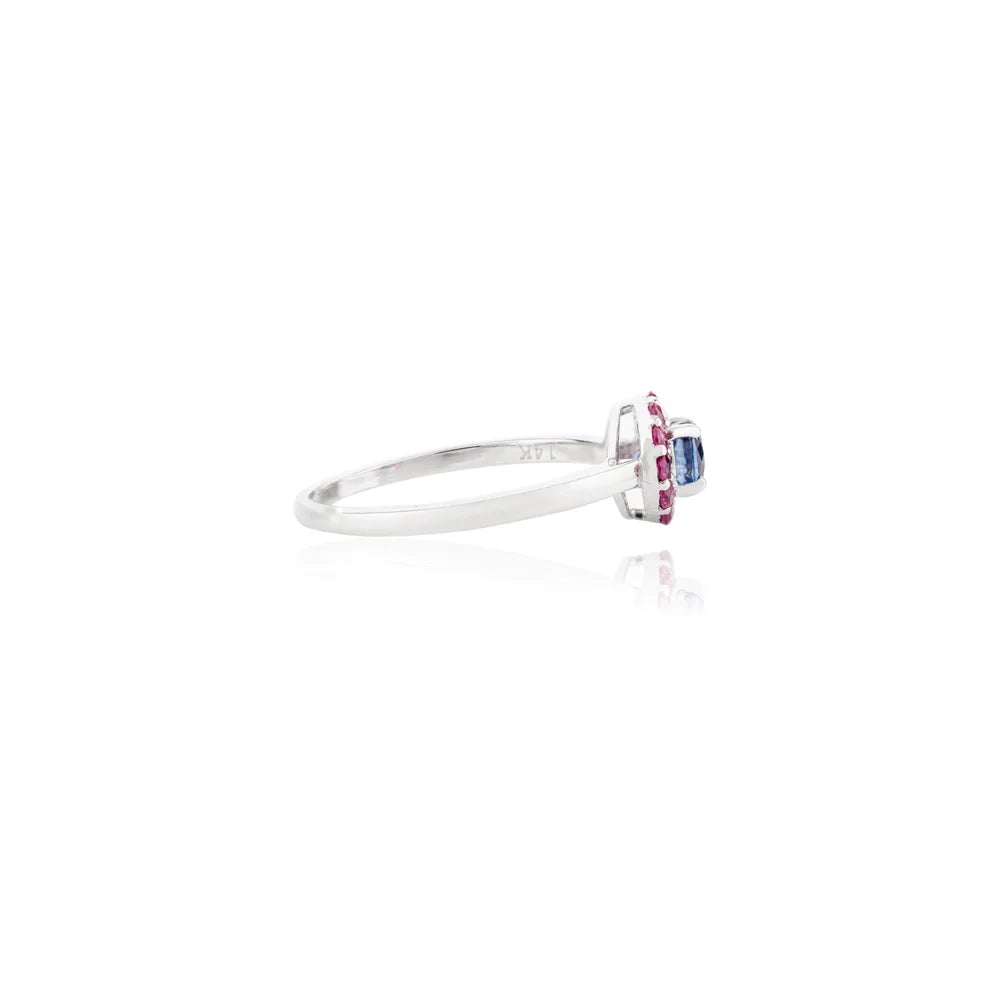 Birthstone Jewelry Natural Ruby & Blue Sapphire 14K White Gold Minimal Ring