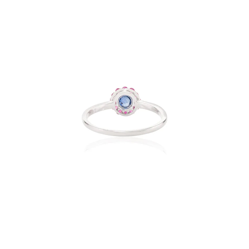 Birthstone Jewelry Natural Ruby & Blue Sapphire 14K White Gold Minimal Ring