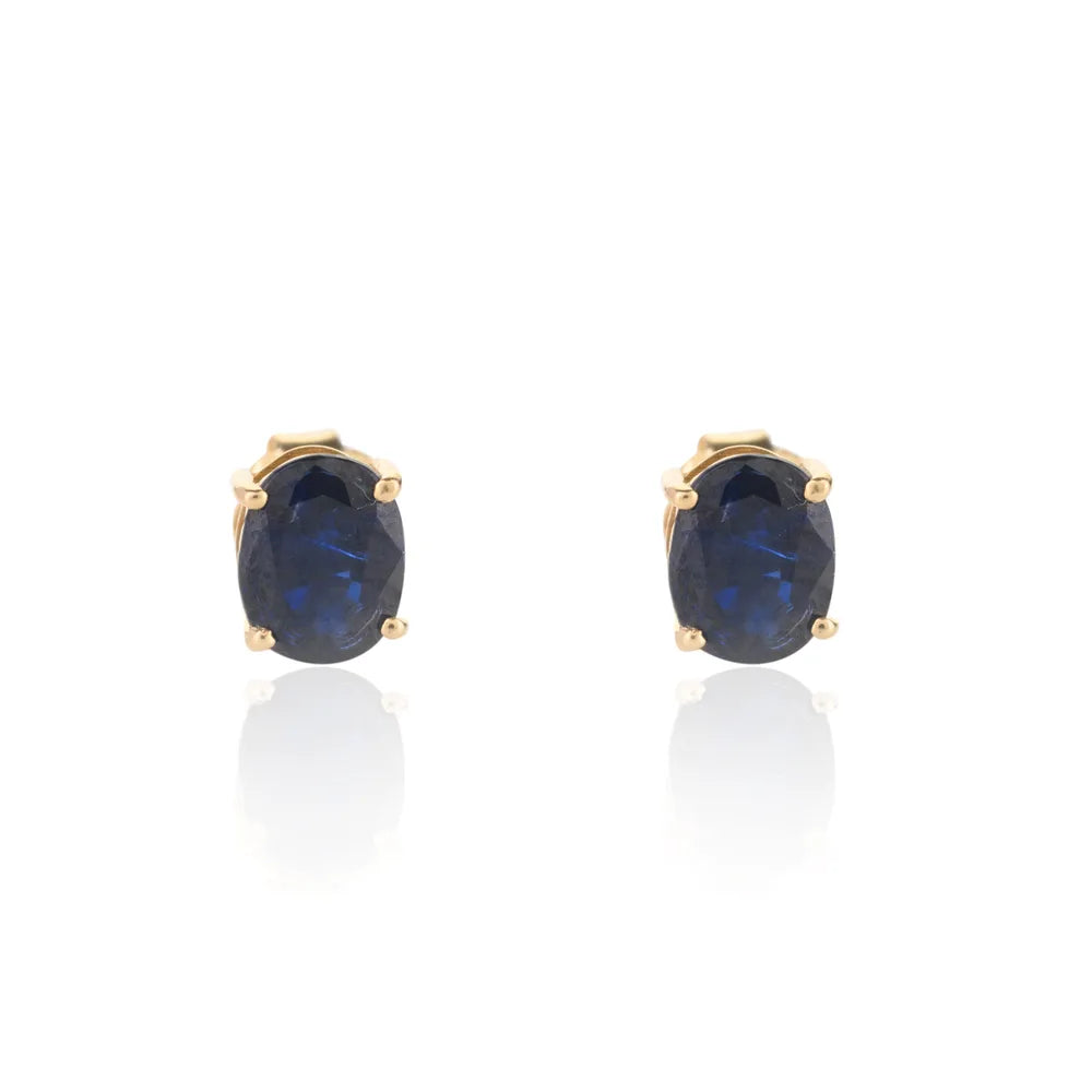 Natural Blue Sapphire Oval Cut Stud Earrings 18k Solid Yellow Gold Jewelry