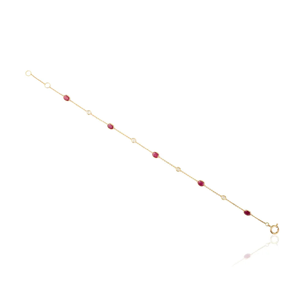 Best Quality Products 18K Solid Yellow Gold Ruby & Diamond Chain Bracelet