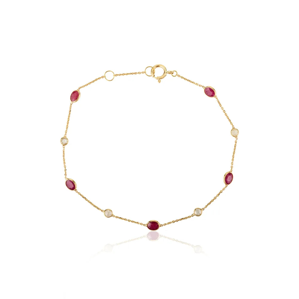 Best Quality Products 18K Solid Yellow Gold Ruby & Diamond Chain Bracelet