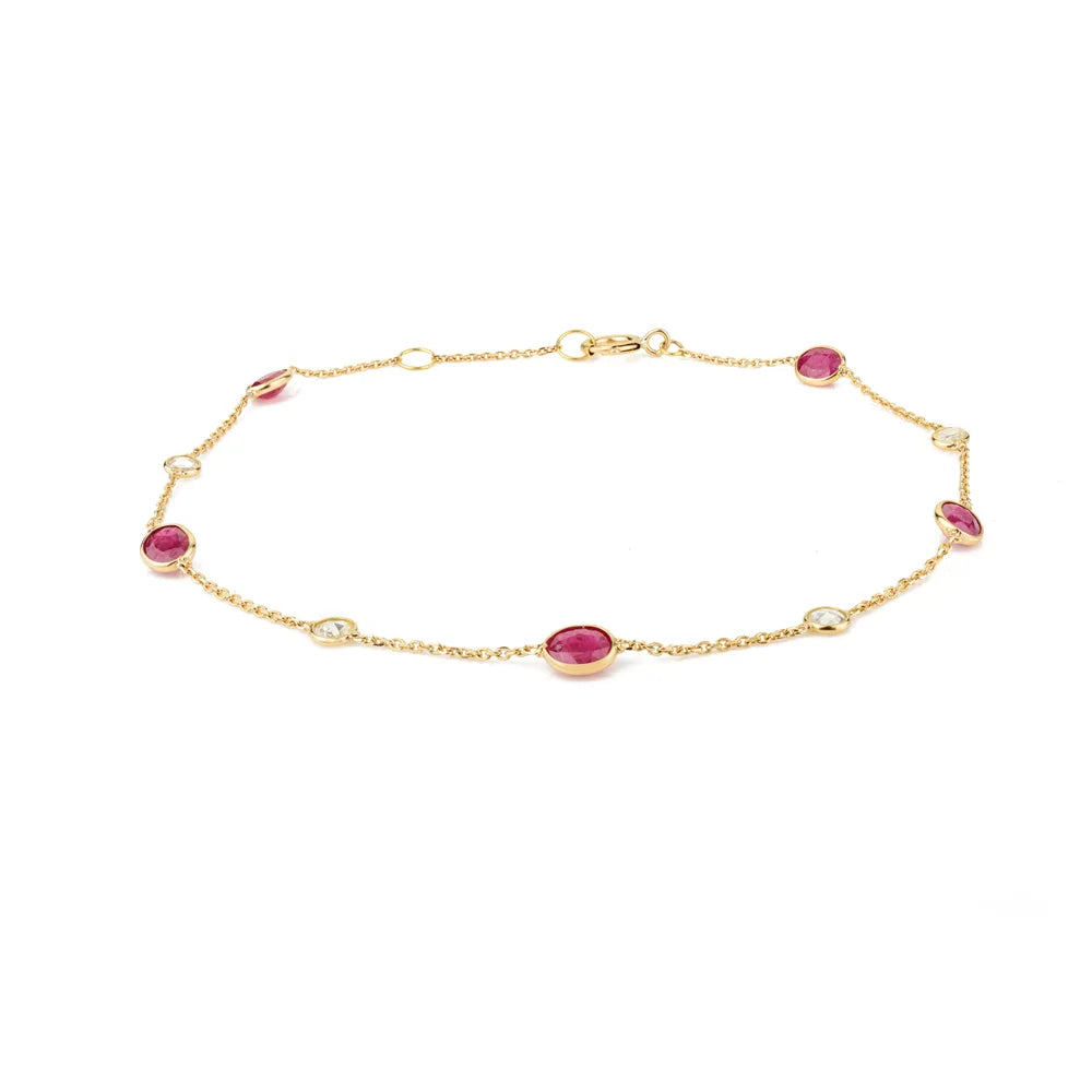 Best Quality Products 18K Solid Yellow Gold Ruby & Diamond Chain Bracelet