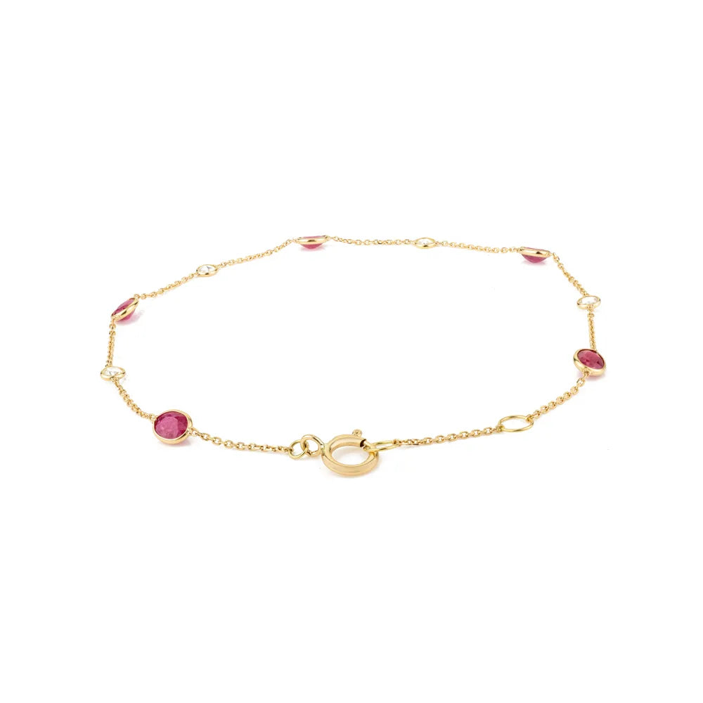 Best Quality Products 18K Solid Yellow Gold Ruby & Diamond Chain Bracelet