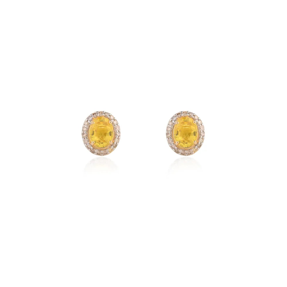 Yellow Sapphire 18K White Solid Gold Latest Design Stud Earring