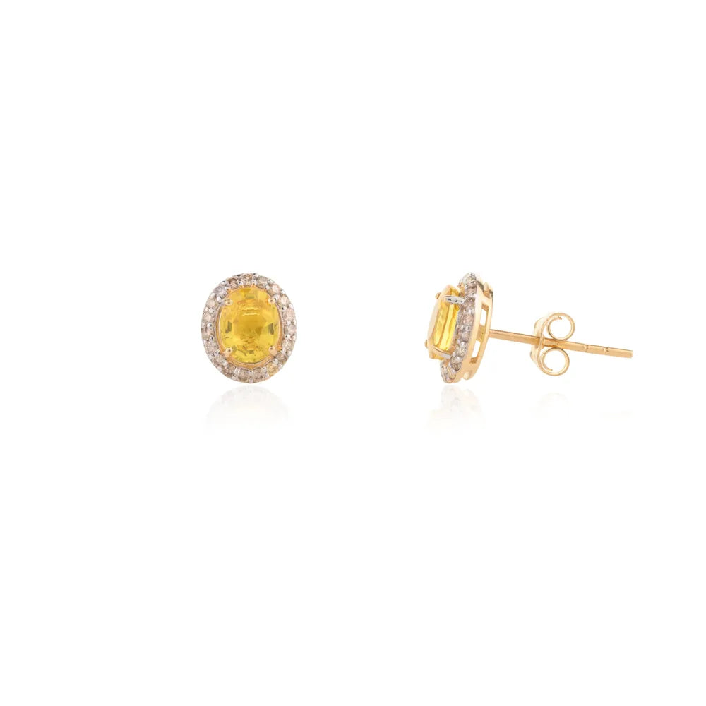 Yellow Sapphire 18K White Solid Gold Latest Design Stud Earring