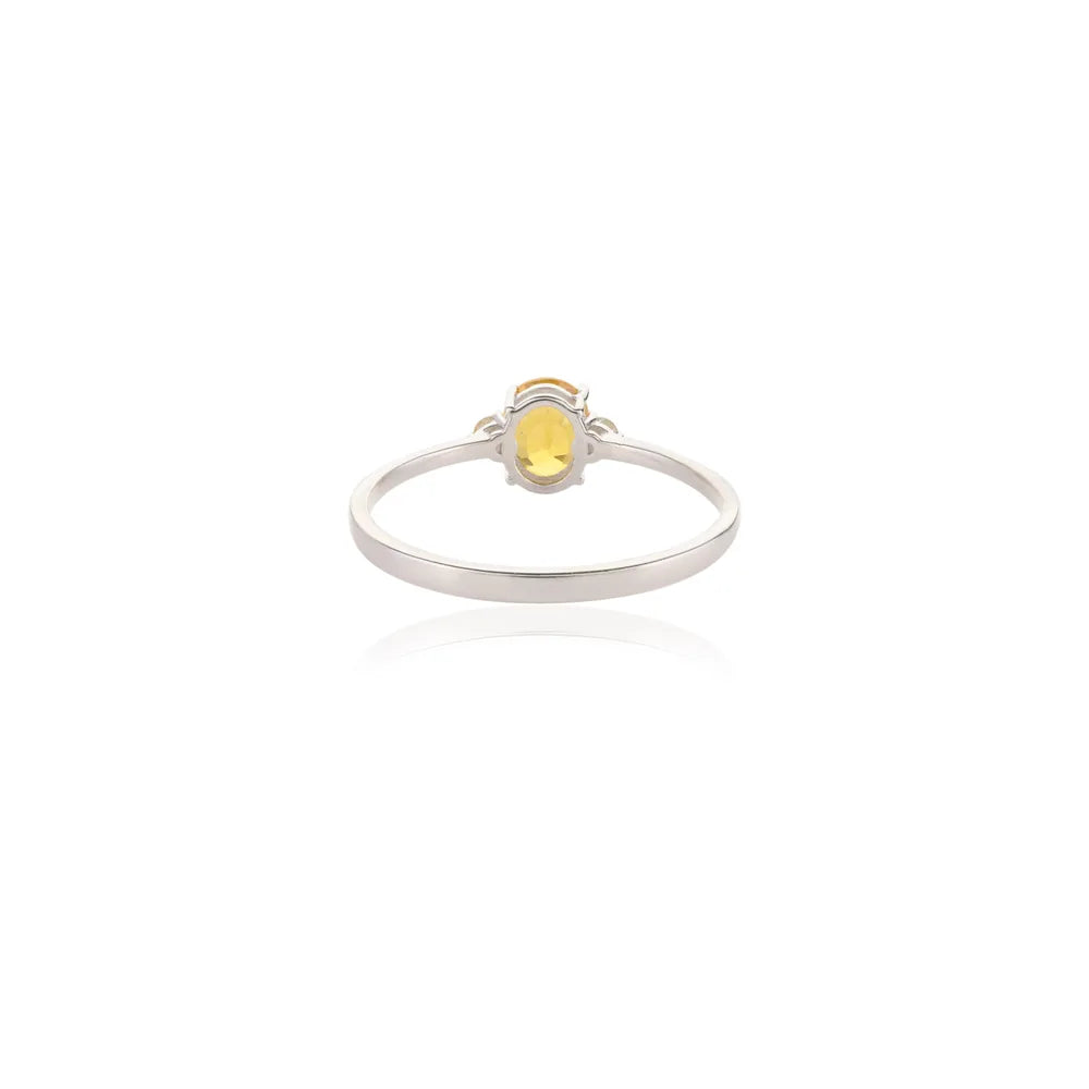 Fashionable Natural Yellow Sapphire & Diamond 18K Solid White Gold Dainty Band Ring