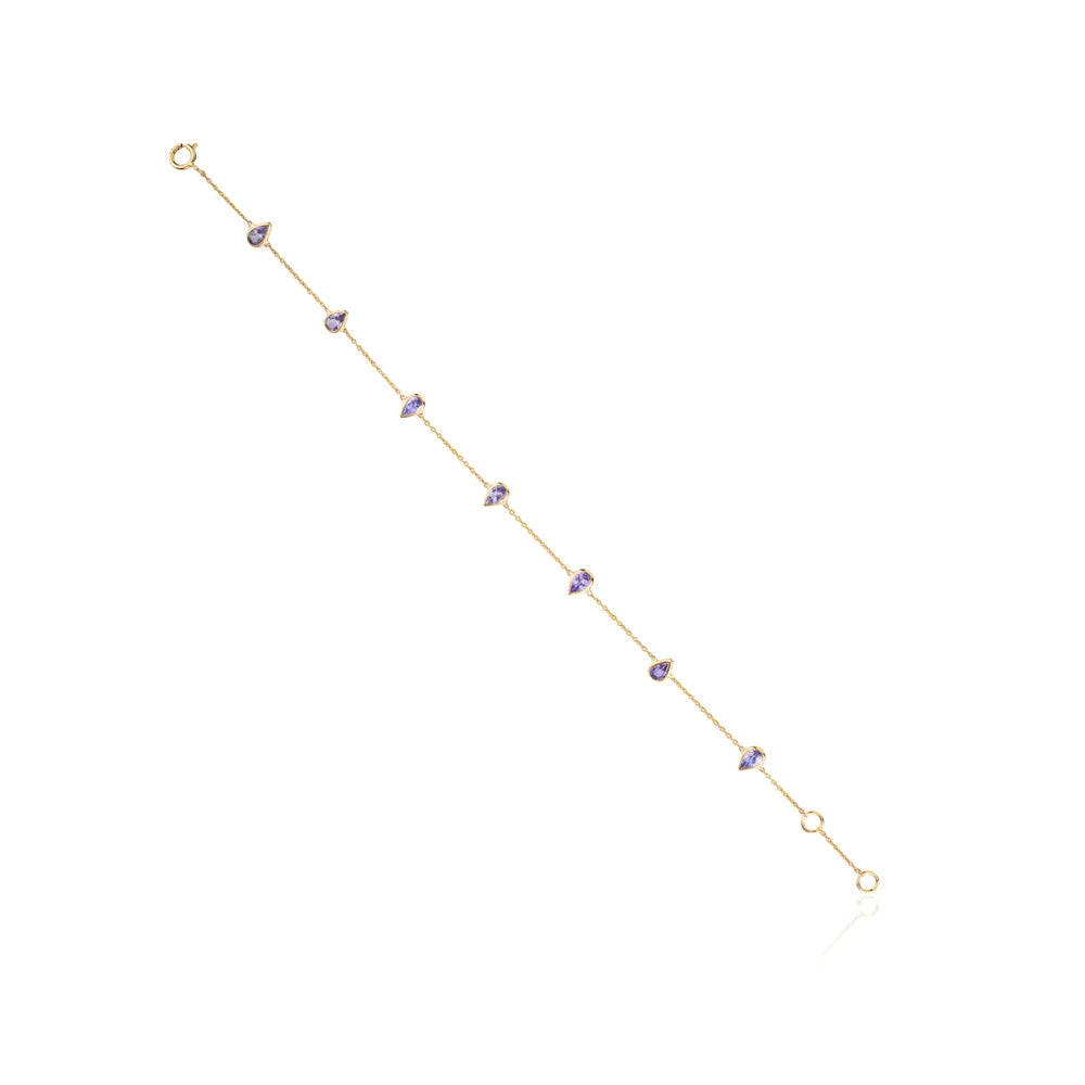 Handcrafted Jewelry 18K Yellow Gold Pear Shape Tanzanite Chain Bracelet