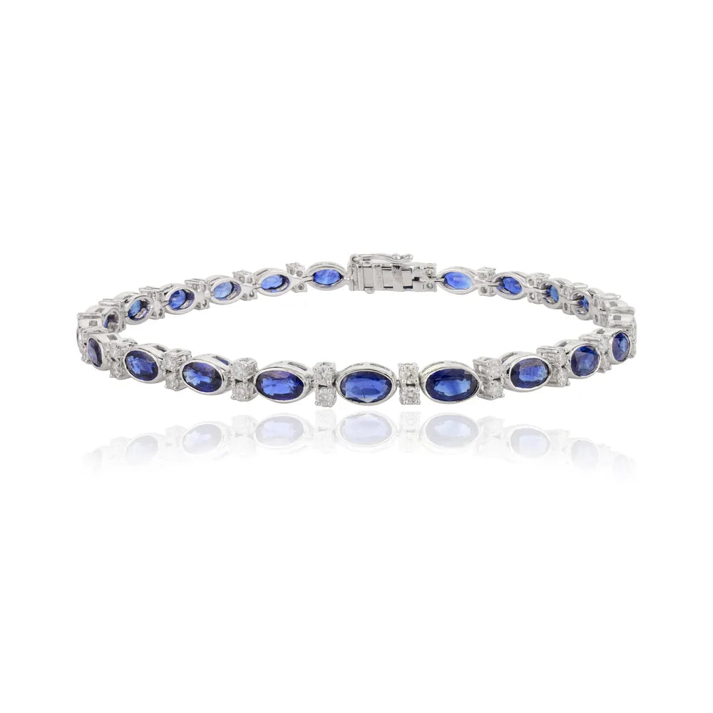 Bulk Jewelry 18K Solid White Gold Blue Sapphire & Diamond Tennis Bracelet