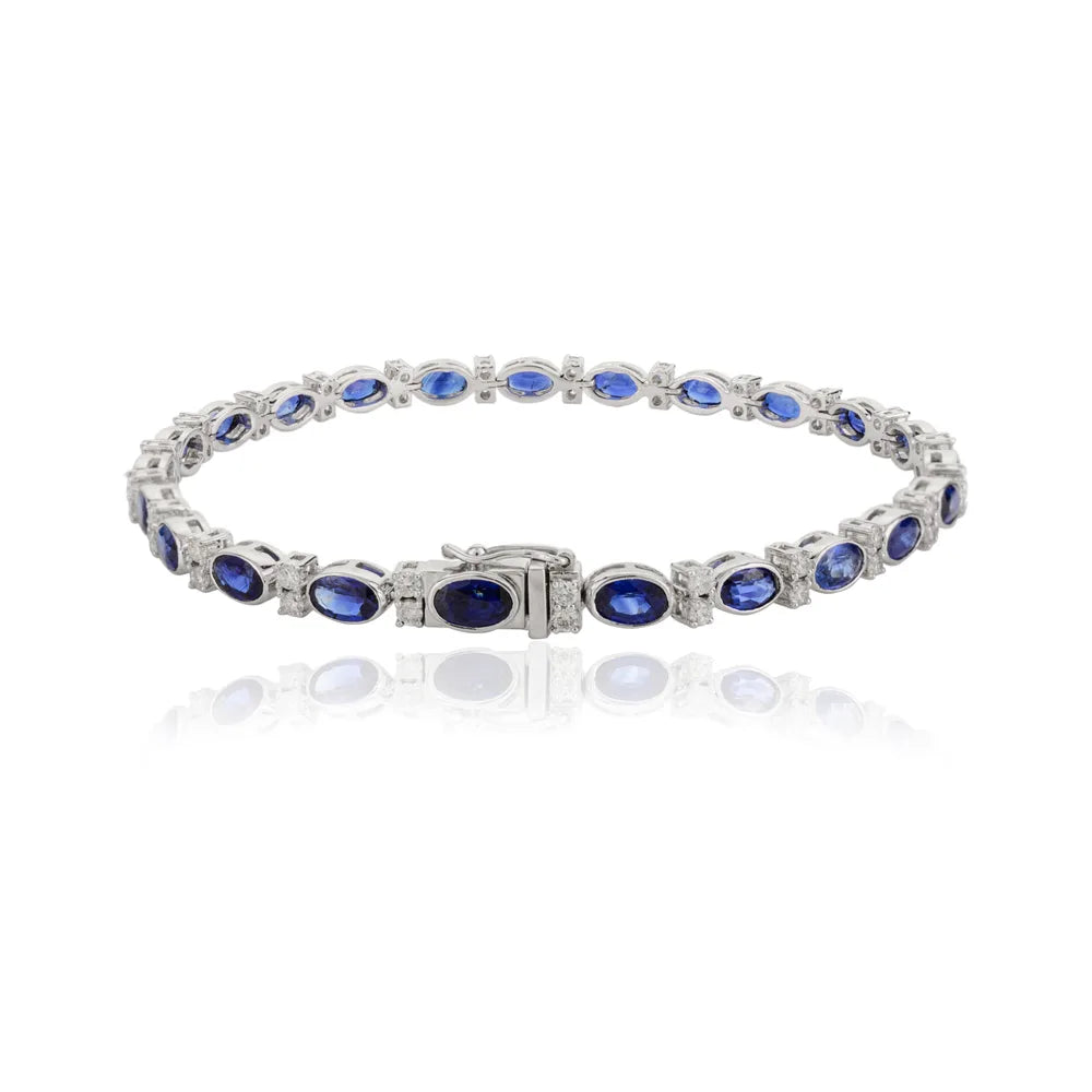 Bulk Jewelry 18K Solid White Gold Blue Sapphire & Diamond Tennis Bracelet