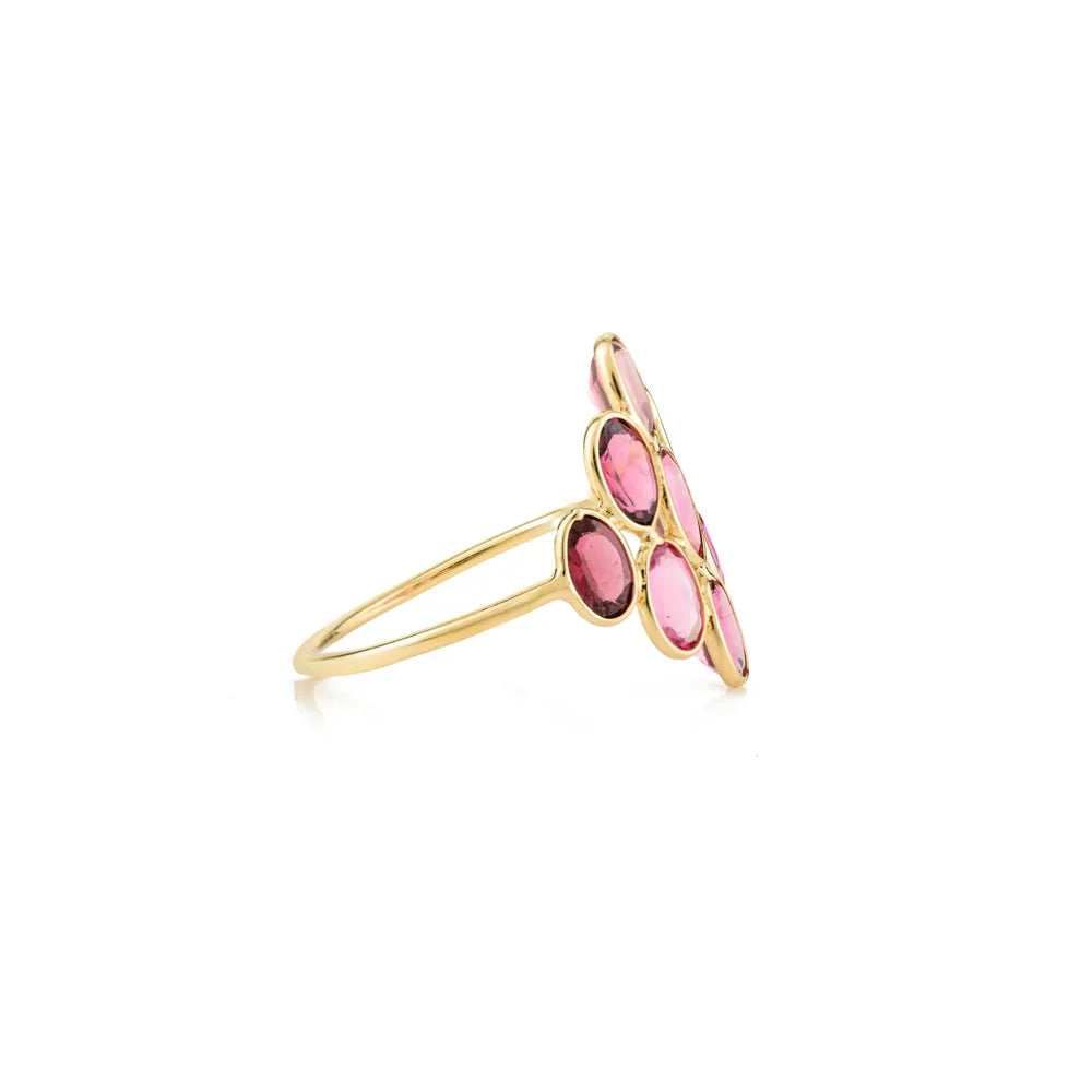 Trending Jewelry 18K Yellow Gold Oval Cut Pink Tourmaline Cluster Ring