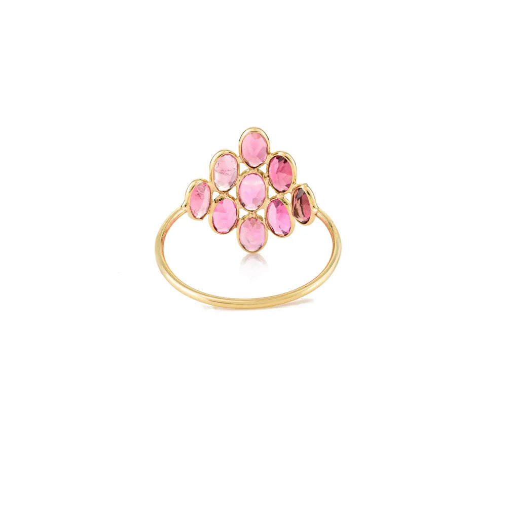 Trending Jewelry 18K Yellow Gold Oval Cut Pink Tourmaline Cluster Ring