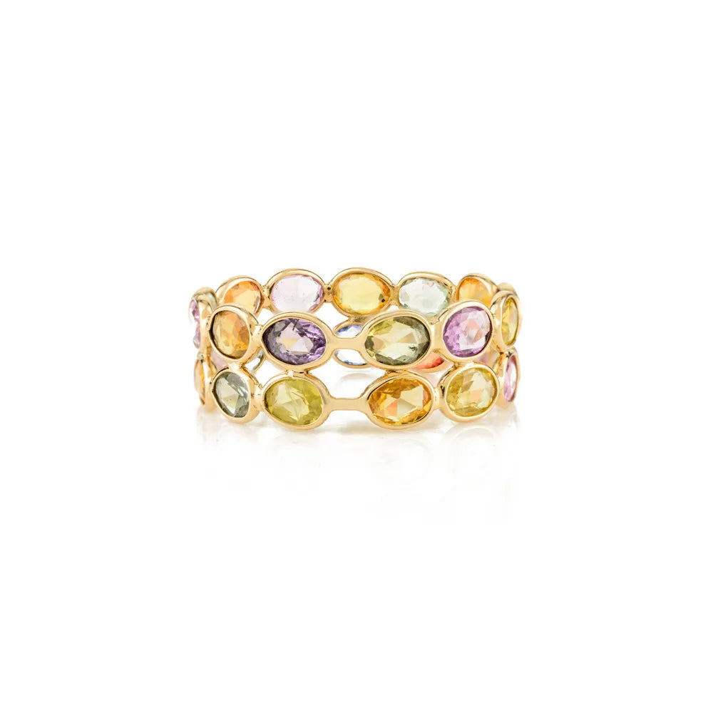 Wholesale Double Band Multi Sapphire 18K Solid Yellow Gold Full Eternity Band Ring