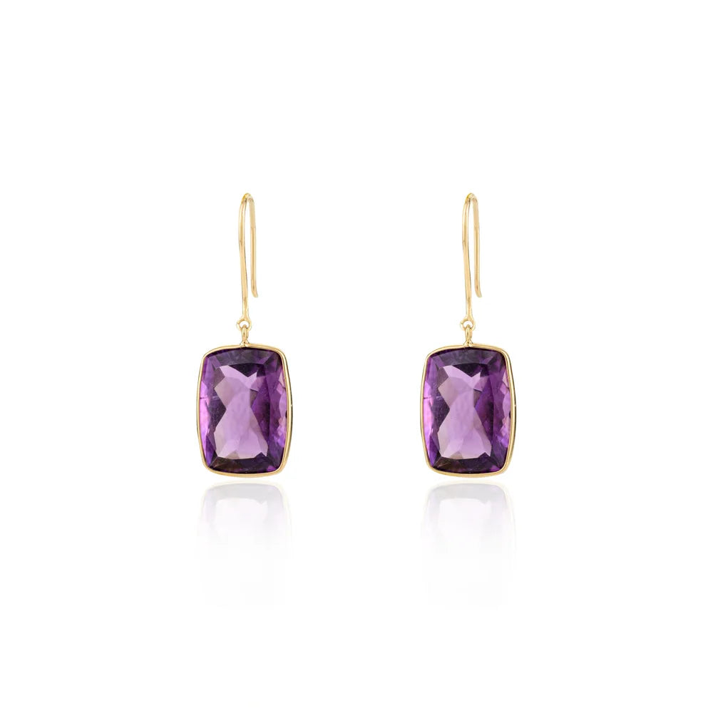 High Quality Products 18K Solid Yellow Gold Amethyst Dangle Earrings