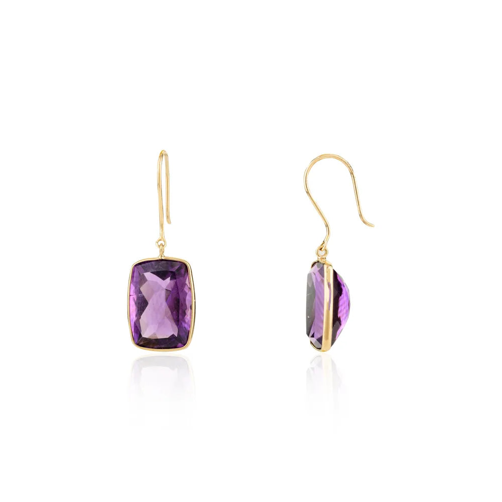 High Quality Products 18K Solid Yellow Gold Amethyst Dangle Earrings