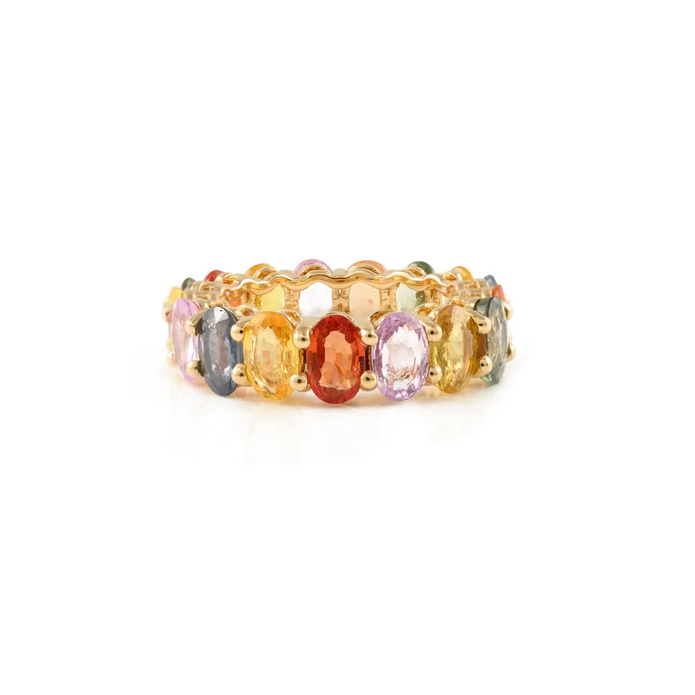 Classic Hot Selling Product 14K Solid Yellow Gold Natural Multi Sapphire Full Eternity Band Ring