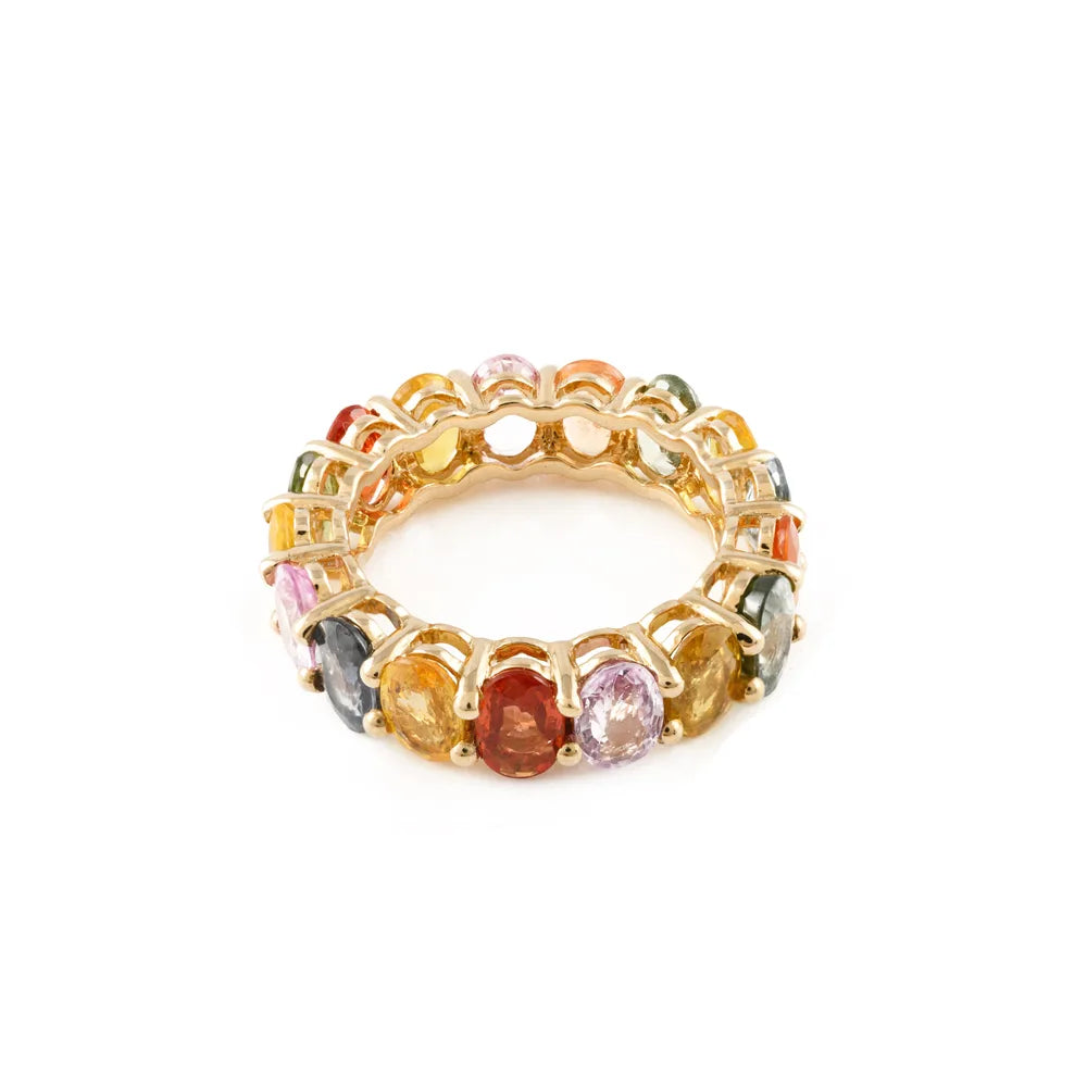 Classic Hot Selling Product 14K Solid Yellow Gold Natural Multi Sapphire Full Eternity Band Ring