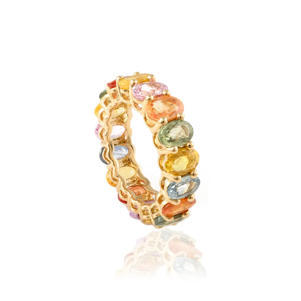 Classic Hot Selling Product 14K Solid Yellow Gold Natural Multi Sapphire Full Eternity Band Ring