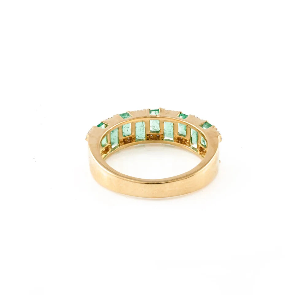 Fashionable Jewelry 14K Solid Yellow Gold Natural Emerald & Diamond Half Eternity Band Ring