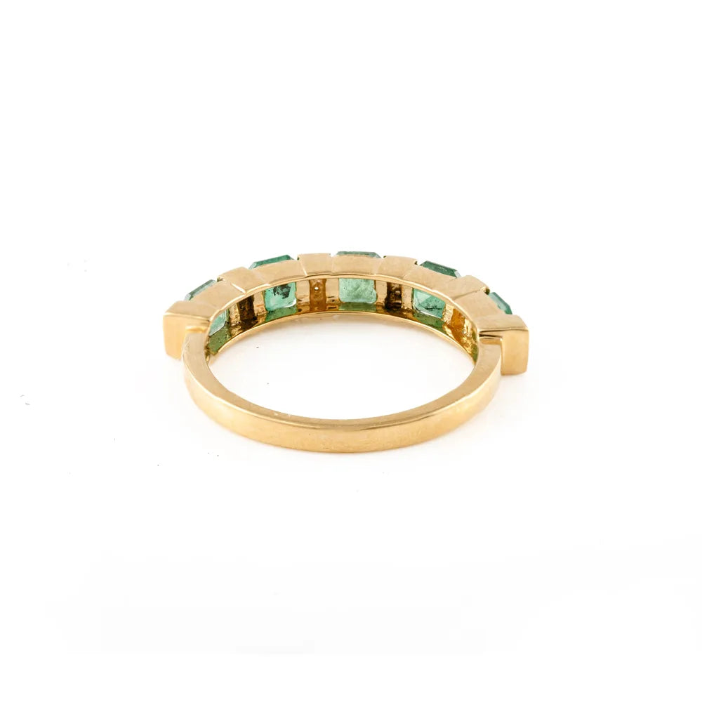 Minimal Jewelry Natural Emerald & Diamond 18K Solid Yellow Gold Half Eternity Band Ring