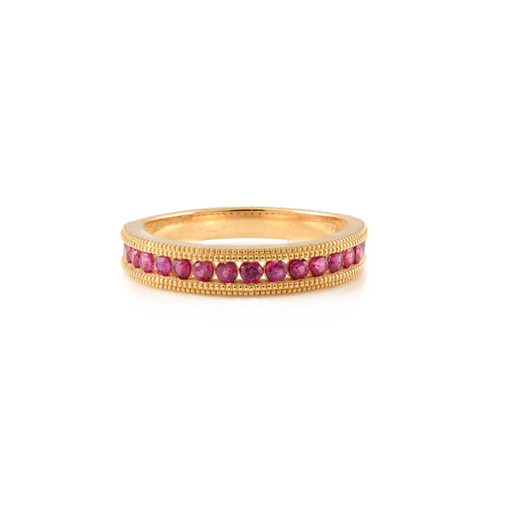 Luxury Jewelry Natural Ruby Gemstone 14K Solid Yellow Gold Half Eternity Band Ring