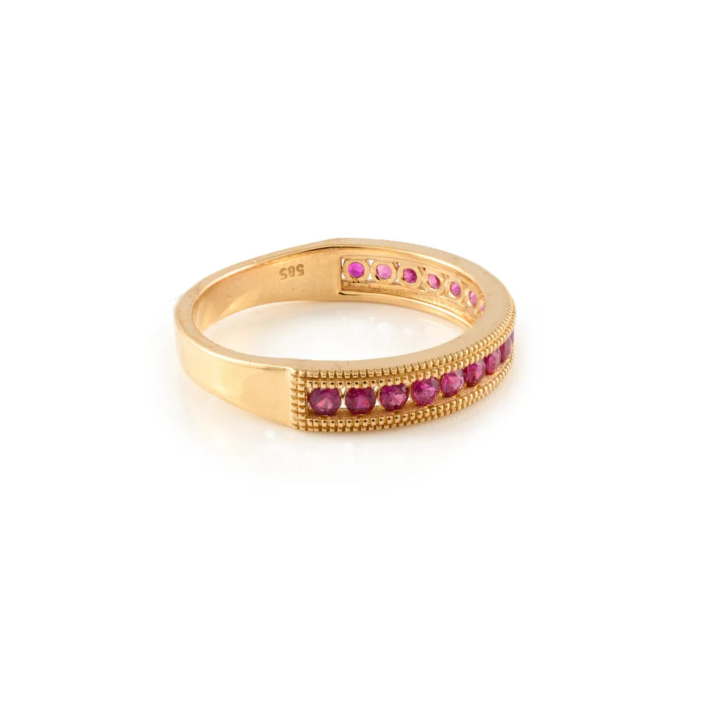 Luxury Jewelry Natural Ruby Gemstone 14K Solid Yellow Gold Half Eternity Band Ring