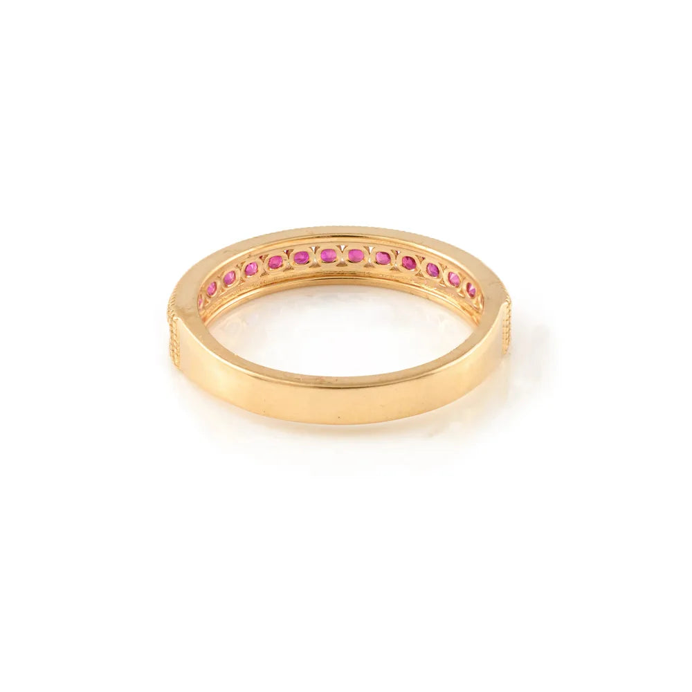 Luxury Jewelry Natural Ruby Gemstone 14K Solid Yellow Gold Half Eternity Band Ring