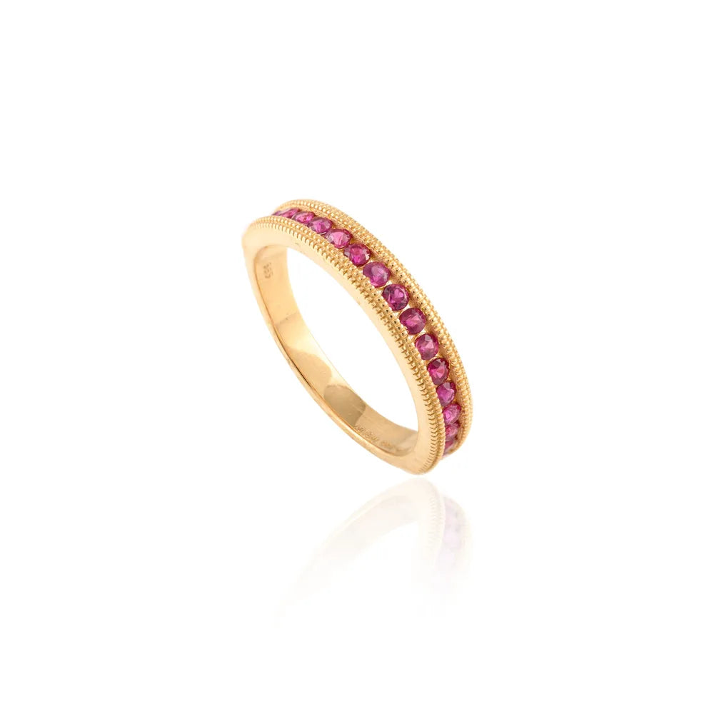 Luxury Jewelry Natural Ruby Gemstone 14K Solid Yellow Gold Half Eternity Band Ring