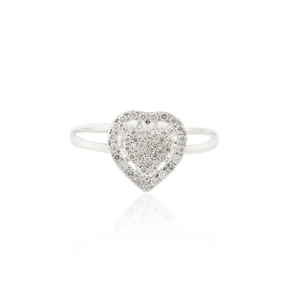 Best Selling Product Natural Diamond 18K Solid White Gold Adorable Diamond Heart Ring