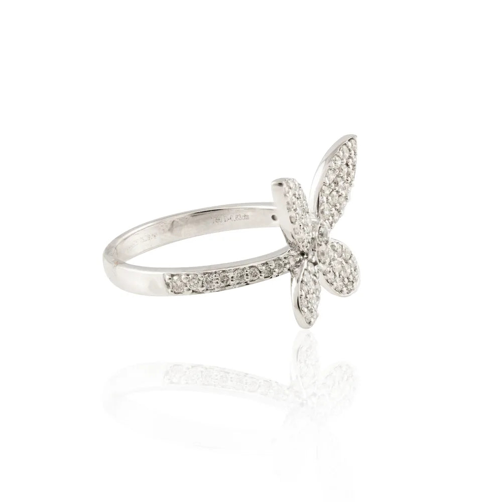 Luxury Jewelry 18K Fine White Gold Natural Diamond Unique Butterfly Cocktail Ring