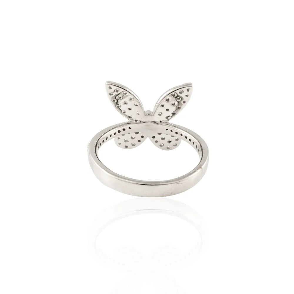 Luxury Jewelry 18K Fine White Gold Natural Diamond Unique Butterfly Cocktail Ring