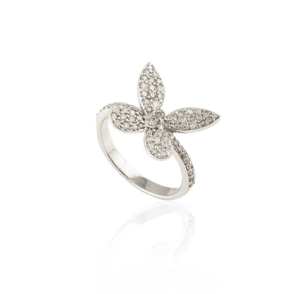 Luxury Jewelry 18K Fine White Gold Natural Diamond Unique Butterfly Cocktail Ring