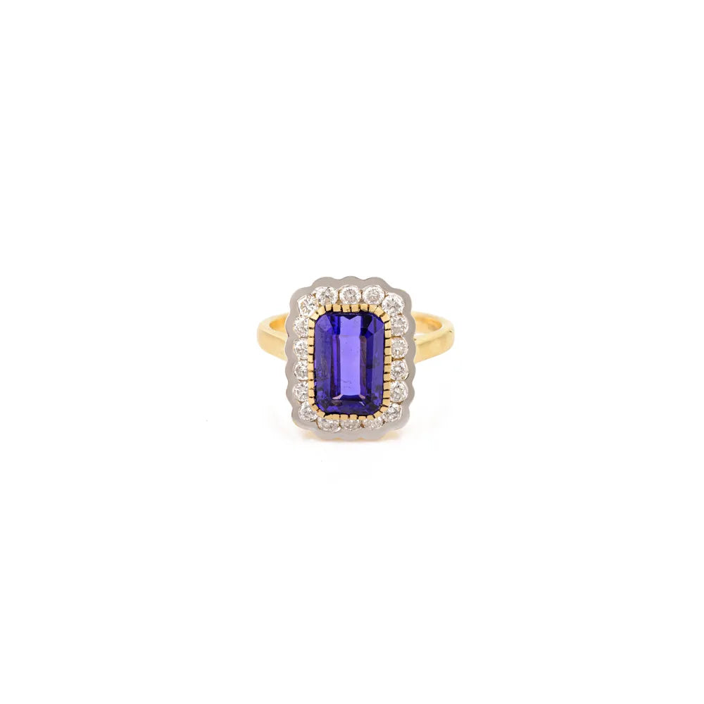 Best Quality Products 18K Authentic Yellow Gold Tanzanite & Diamond Ring