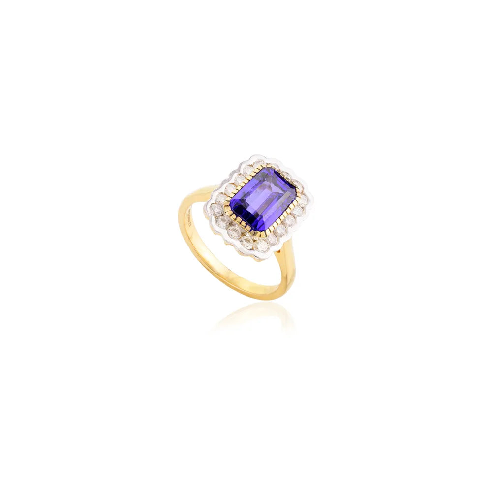 Best Quality Products 18K Authentic Yellow Gold Tanzanite & Diamond Ring