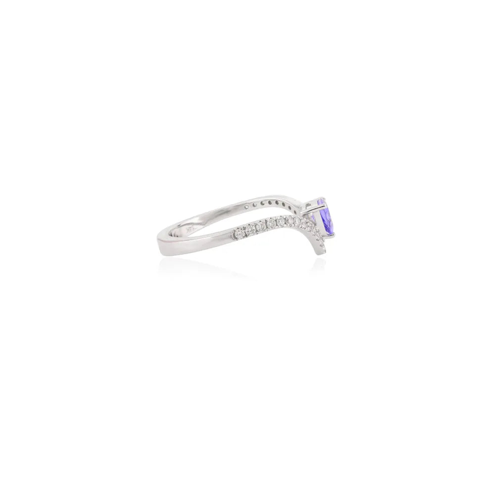 New Arrivals Natural Tanzanite & Diamond Solid K14 White Gold Chevron Ring