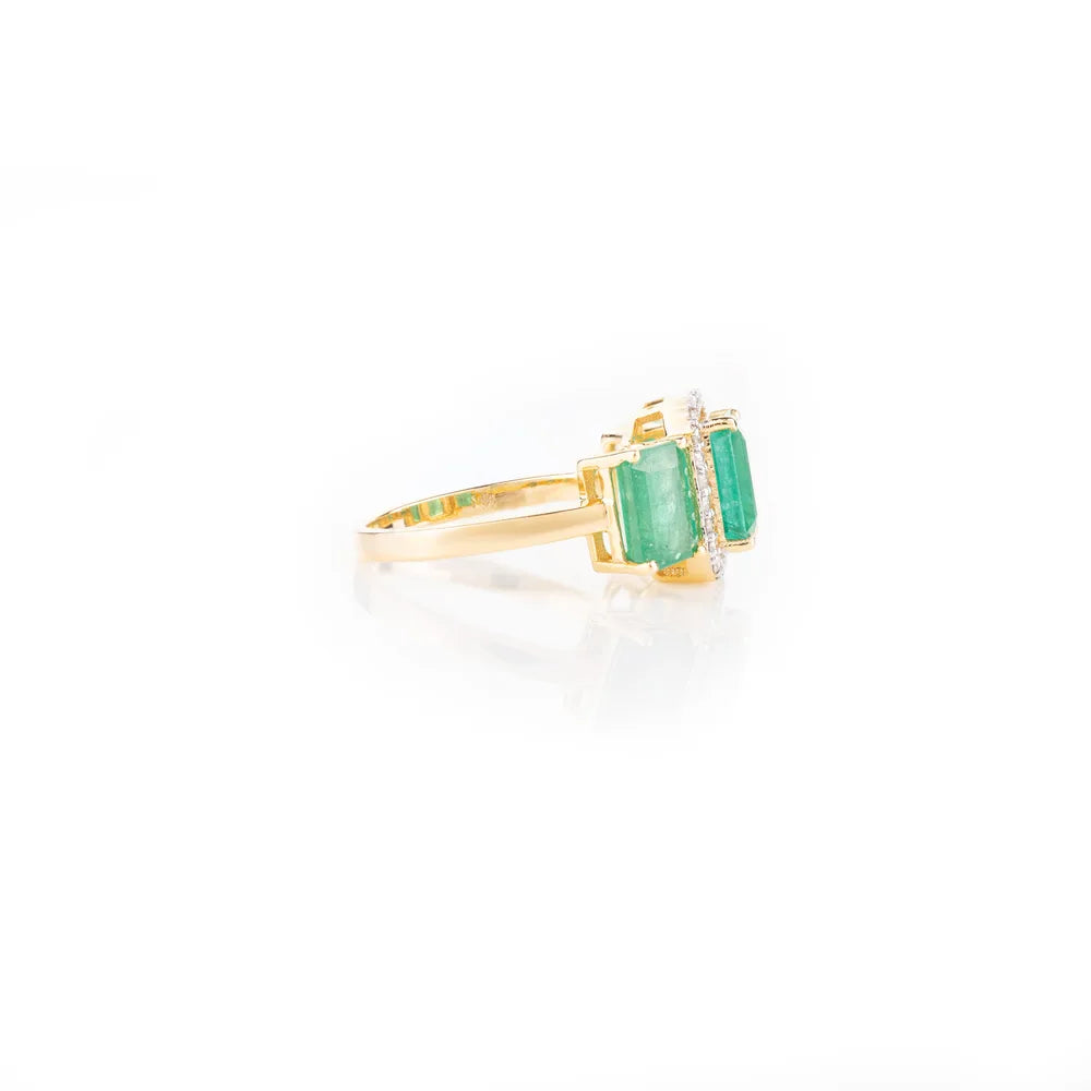 Emerald & Diamond 18K Yellow Gold May Birthstone Authentic Ring