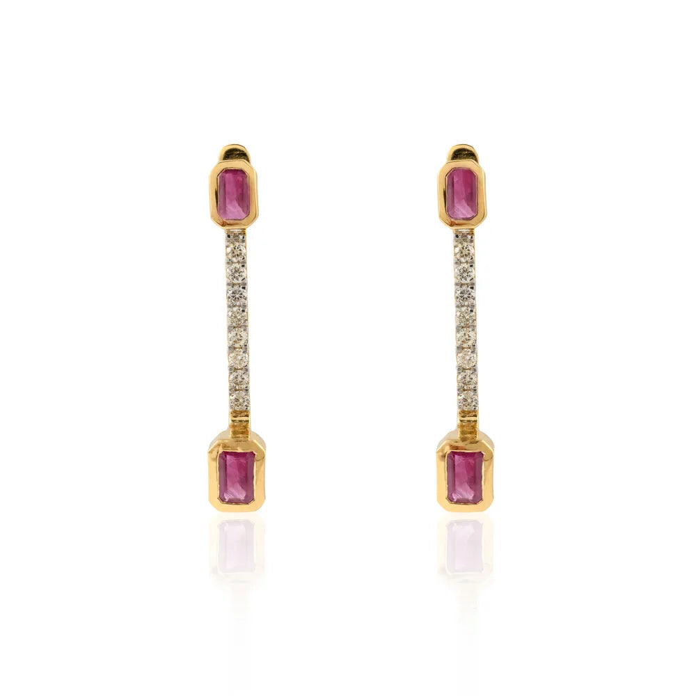 Wholesale Jewelry Genuine Natural Ruby & Diamond 18K Fine Yellow Gold Dangle Drop Earring